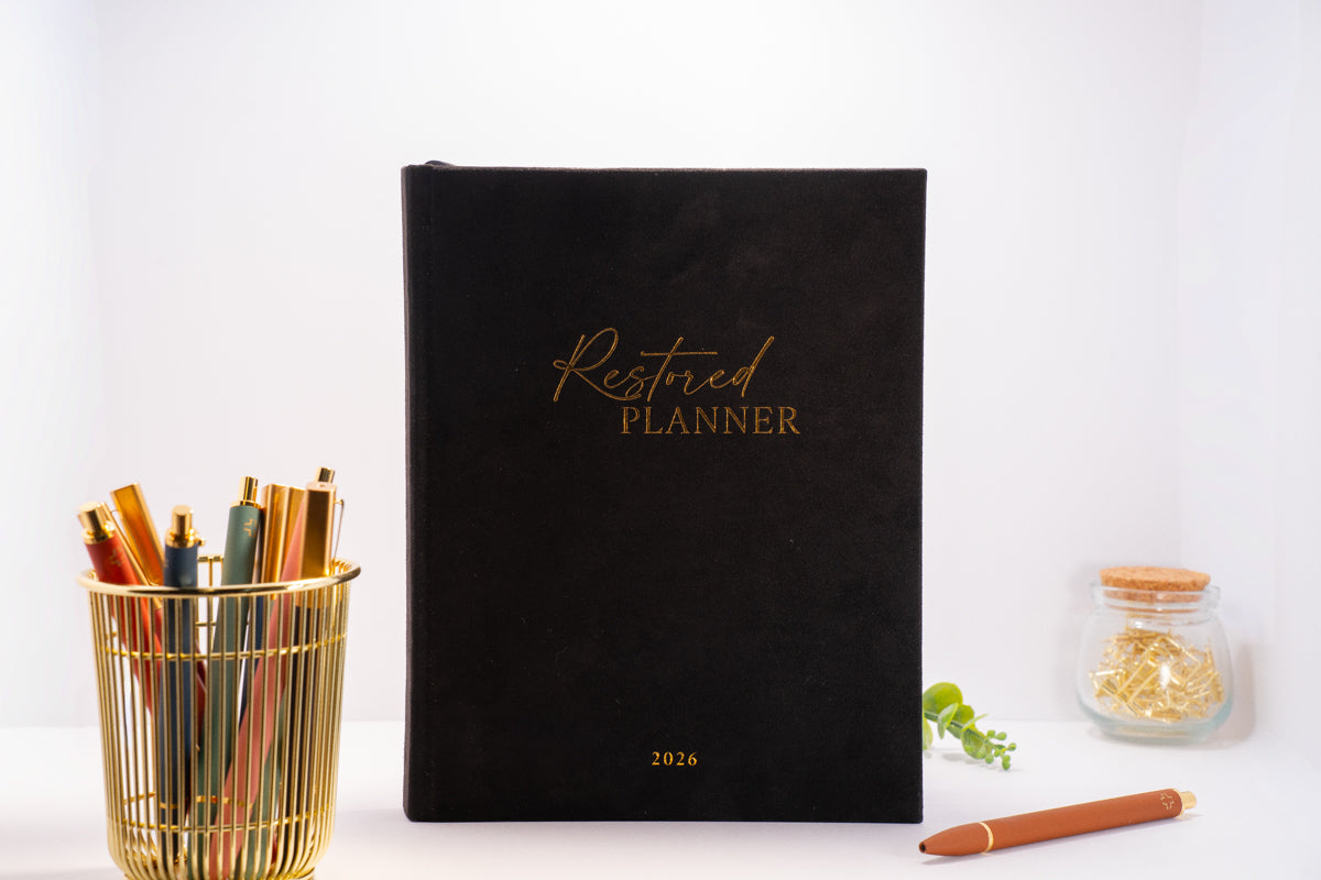 2026 Black Linen Lay-Flat Restored Planner