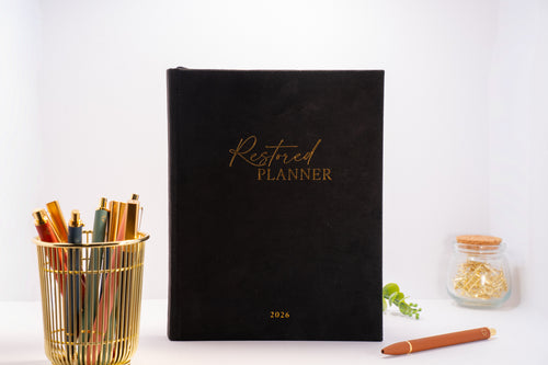 2026 Black Linen Lay-Flat Restored Planner