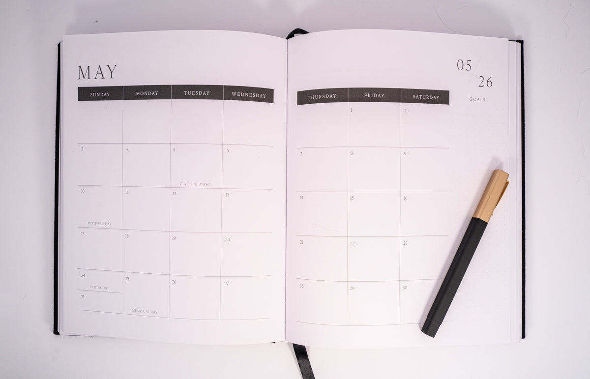 2026 Black Linen Lay-Flat Restored Planner